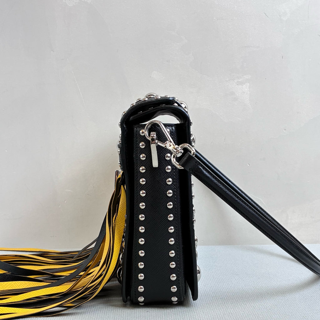 Prada 99% New Color-blocking Fringe Studded Single-shoulder Crossbody Bag Two Replacement Shoulder Straps Cowhide Size 19*18