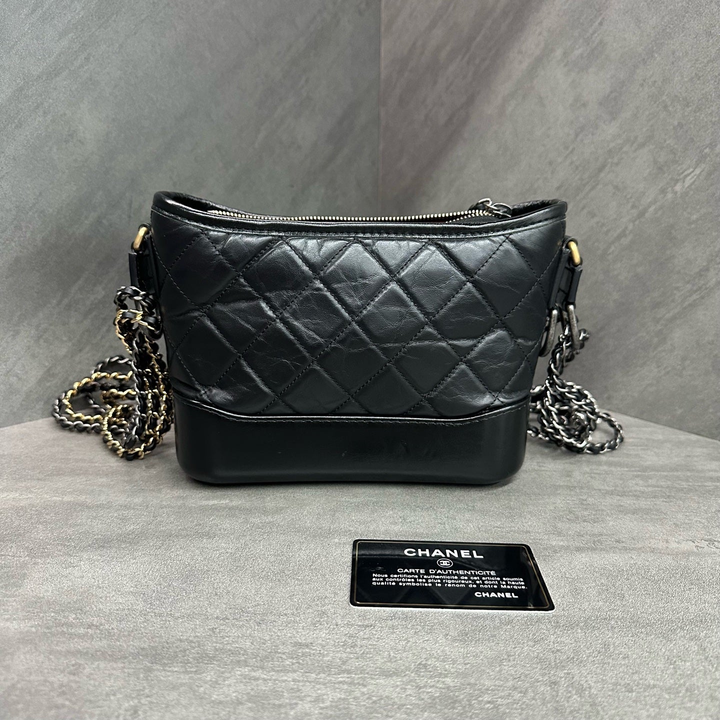 CHANEL black gold cowhide small size 24-carat card case with a clean inner lining