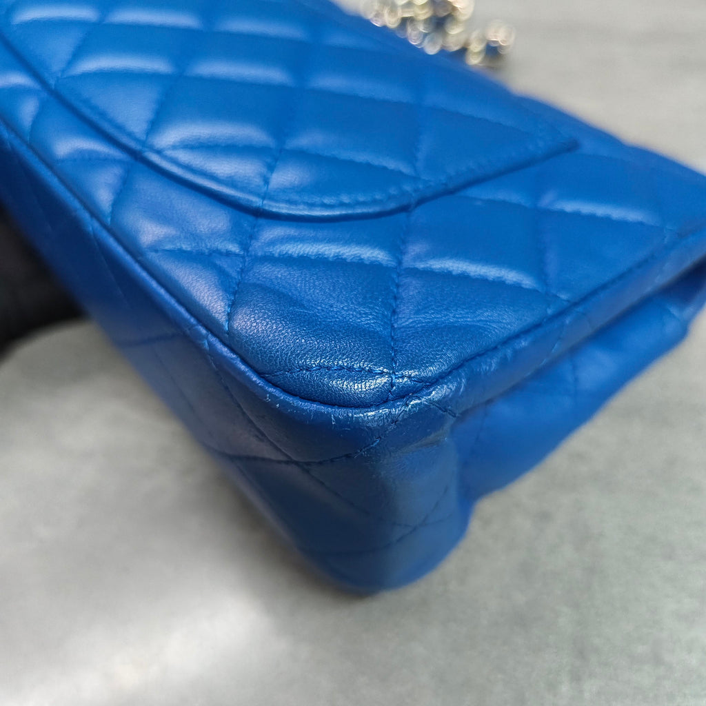 Chanel CF Large Mini Blue Gold Lambskin Chain Bag 24K Bag Shape Three-dimensional Interior Clean