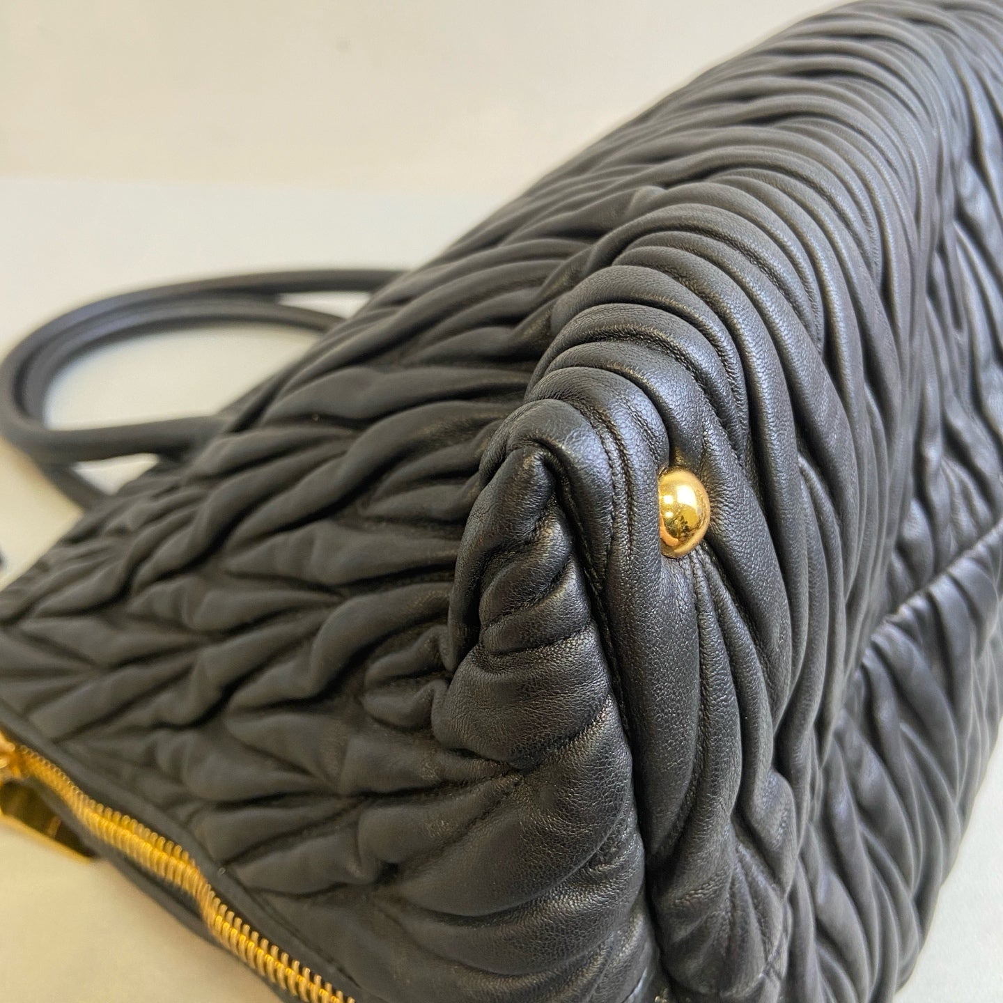 MiuMiu Black Lambskin Pleated Tote Bag Size 31*26 Like New