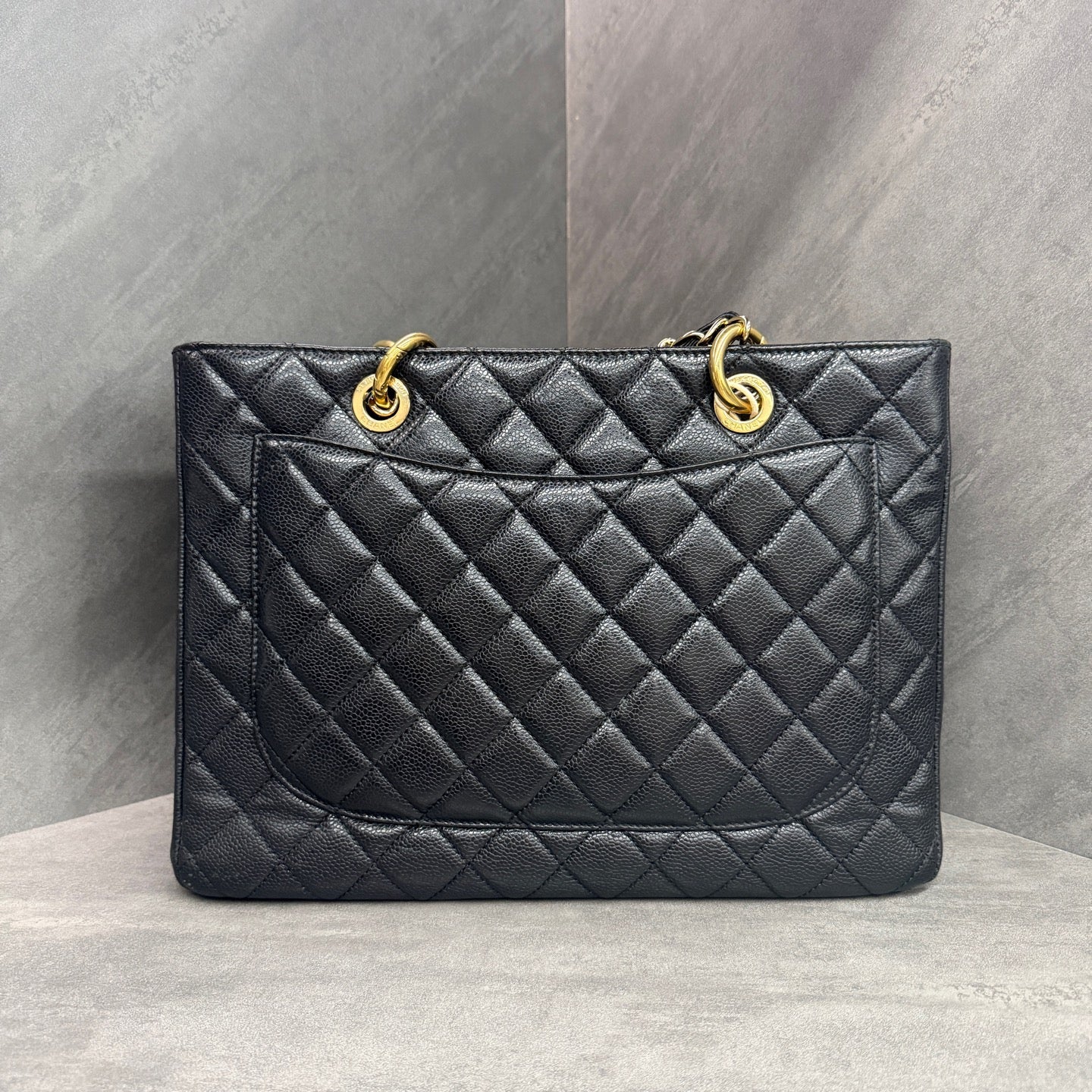 Chanel GST Litchi Leather Black and Gold 16 Opening Card Bag, Perfect Bag Shape