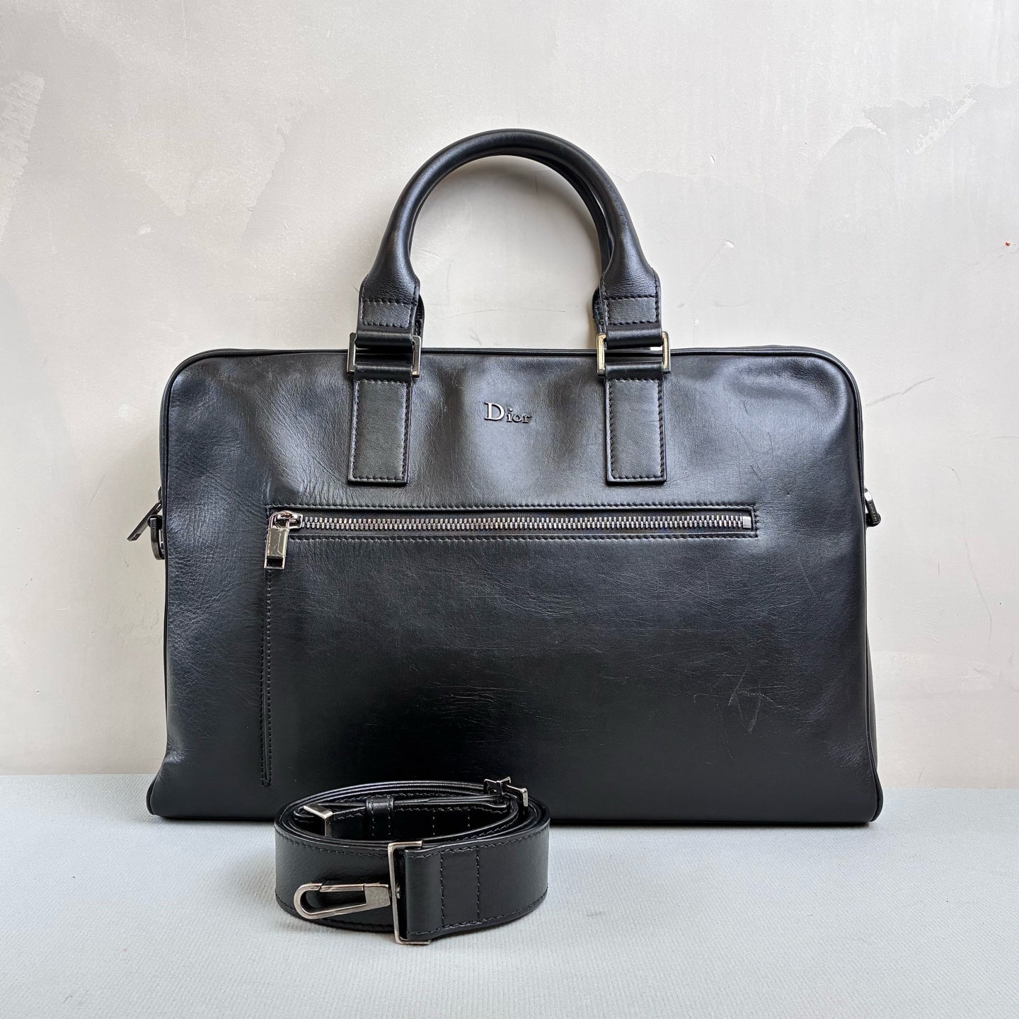 Dior Homme Black Full Leather Briefcase 98% New Size 39×30