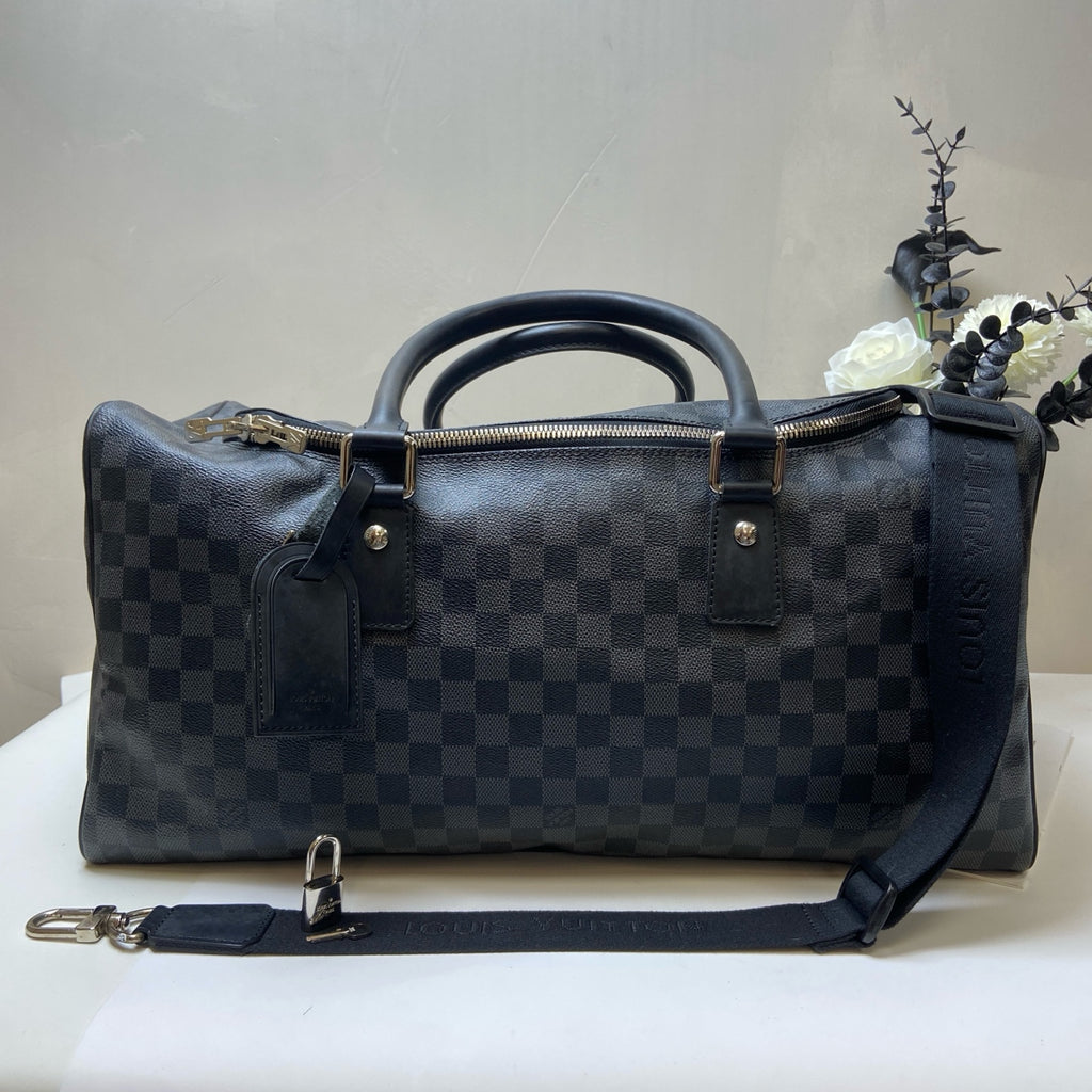LV Louis Vuitton Large Black Checkerboard Travel Bag Handbag 99% New Size: Approximately 50x24x27cm Black Checkerboard Coated Canvas