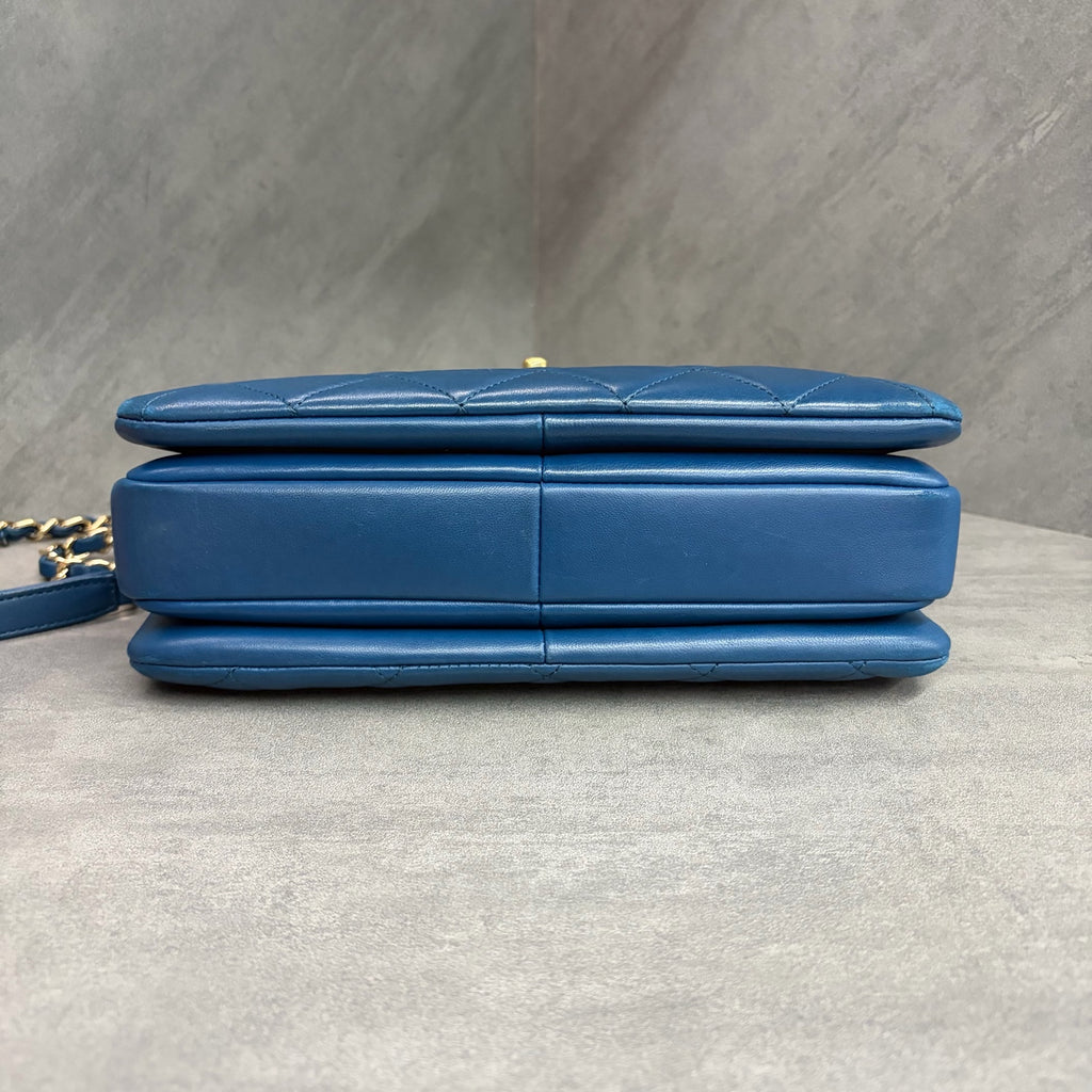Chanel Trendy CC small blue gold-clasp sheepskin handbag, 24 kai, no card bag, good shape, clean inside