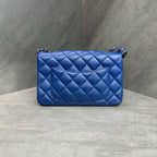 Chanel CF Mini Blue and Silver Lambskin Chain Bag 23 Opening, Structured Shape, Clean Interior.