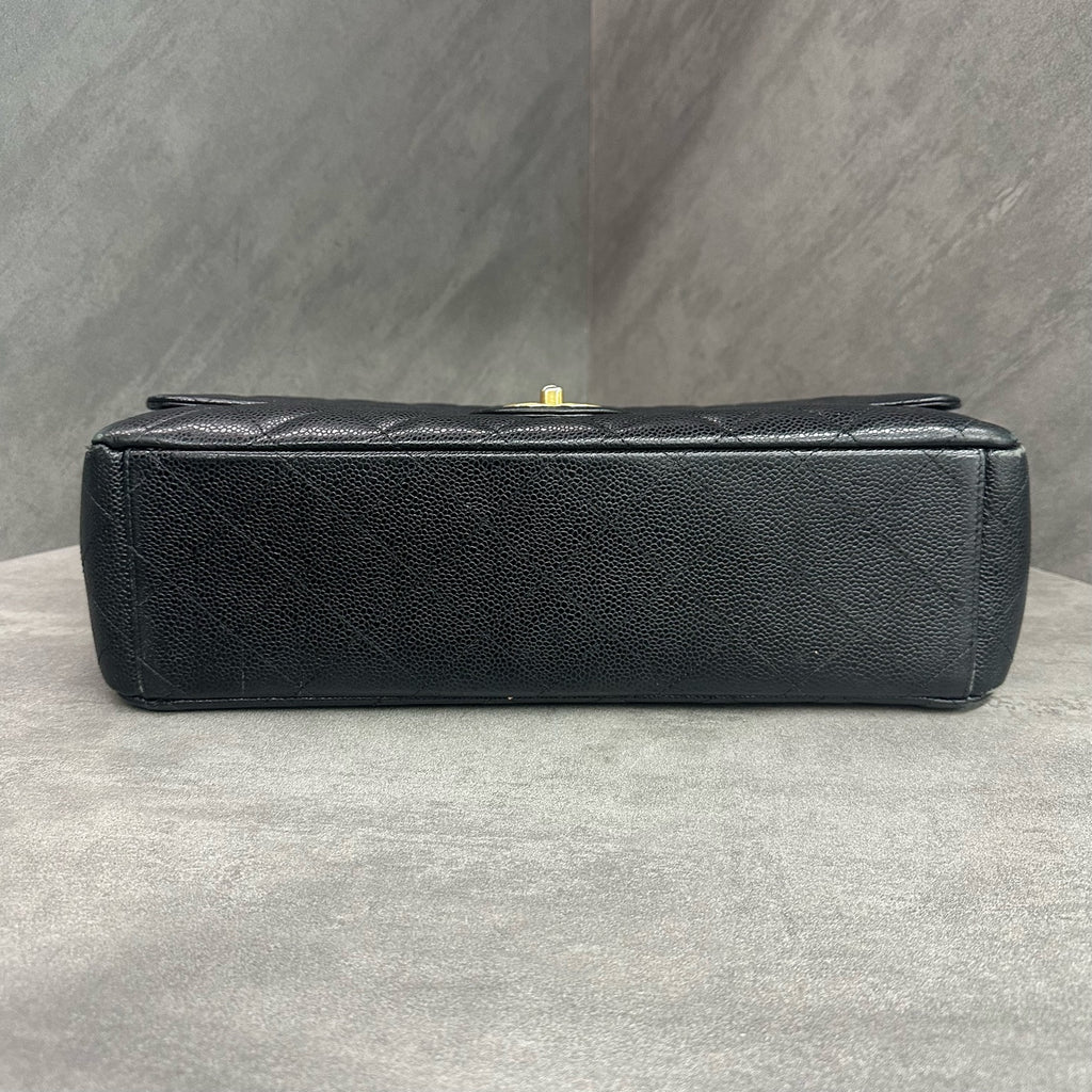 Chanel CF Maxi Black Gold Goatskin Chain Bag 15 Opening, Structured Shape, Clean Interior