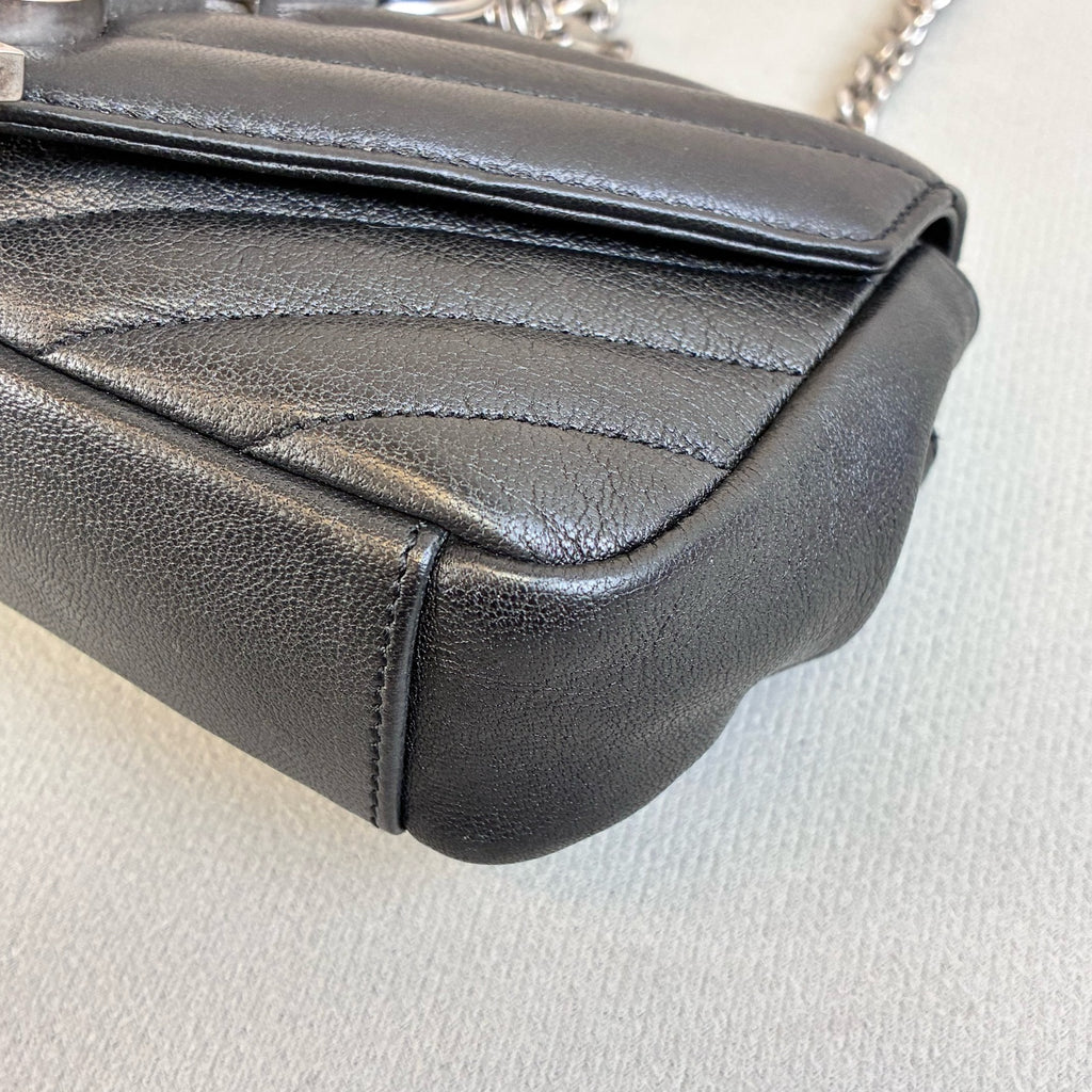 YSL/Saint Laurent Like New College Series Black Silver Hardware Mini Messenger Bag Shoulder Crossbody Bag Size 18*11*