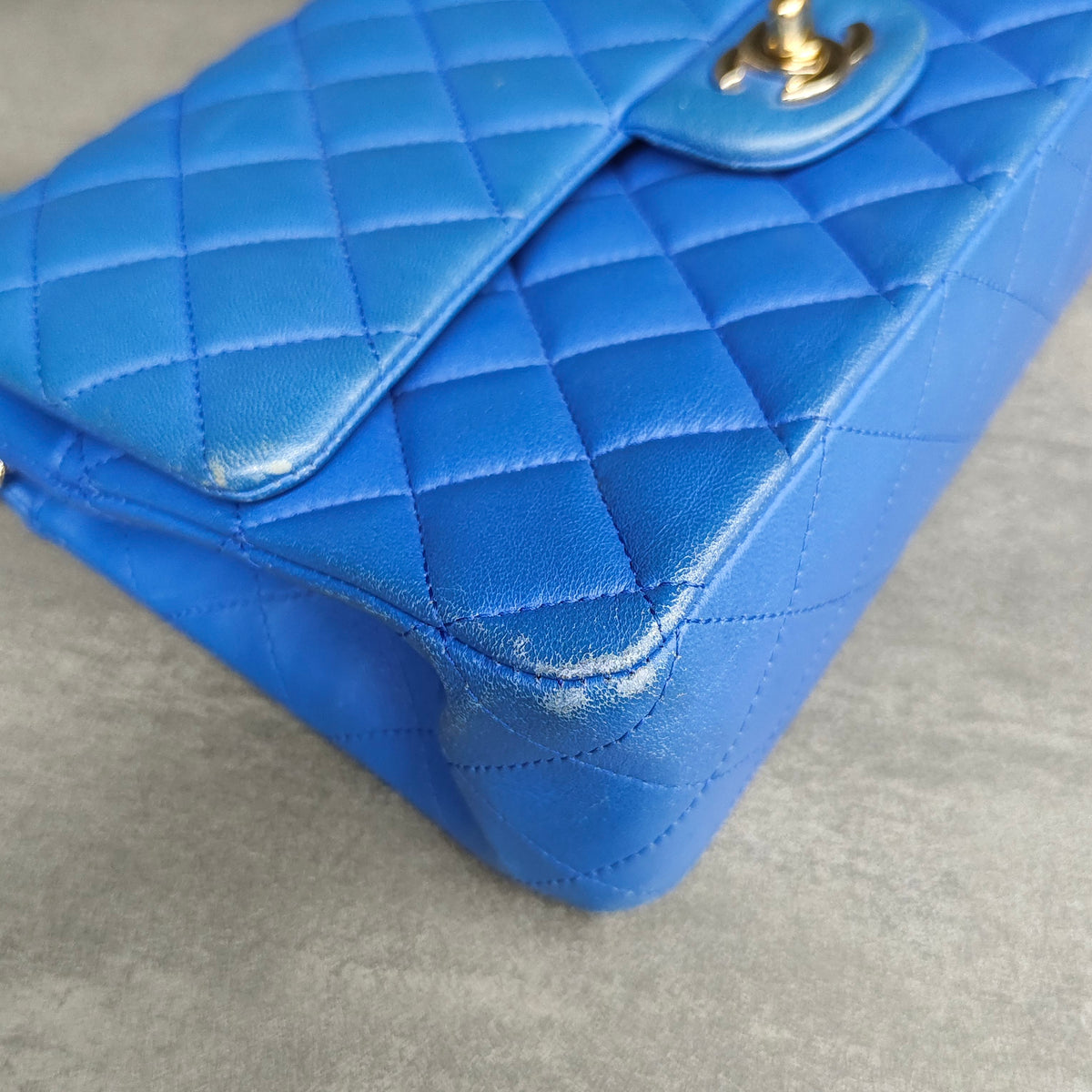 Chanel Medium Blue Gold Lambskin Chain Bag 21 Opening with Card