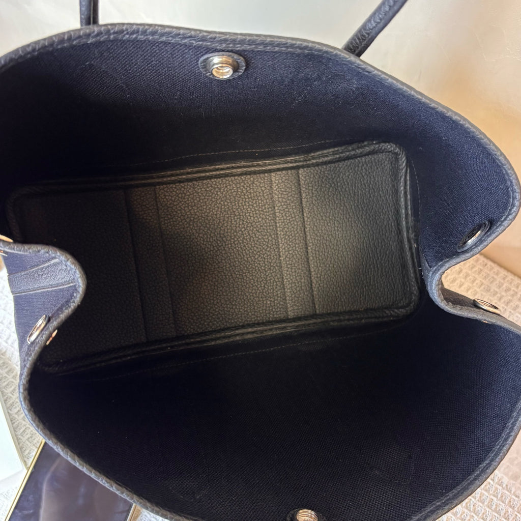 99% new Hermes Garden Party 30, black and silver Garden bag, canvas with leather, K刻.