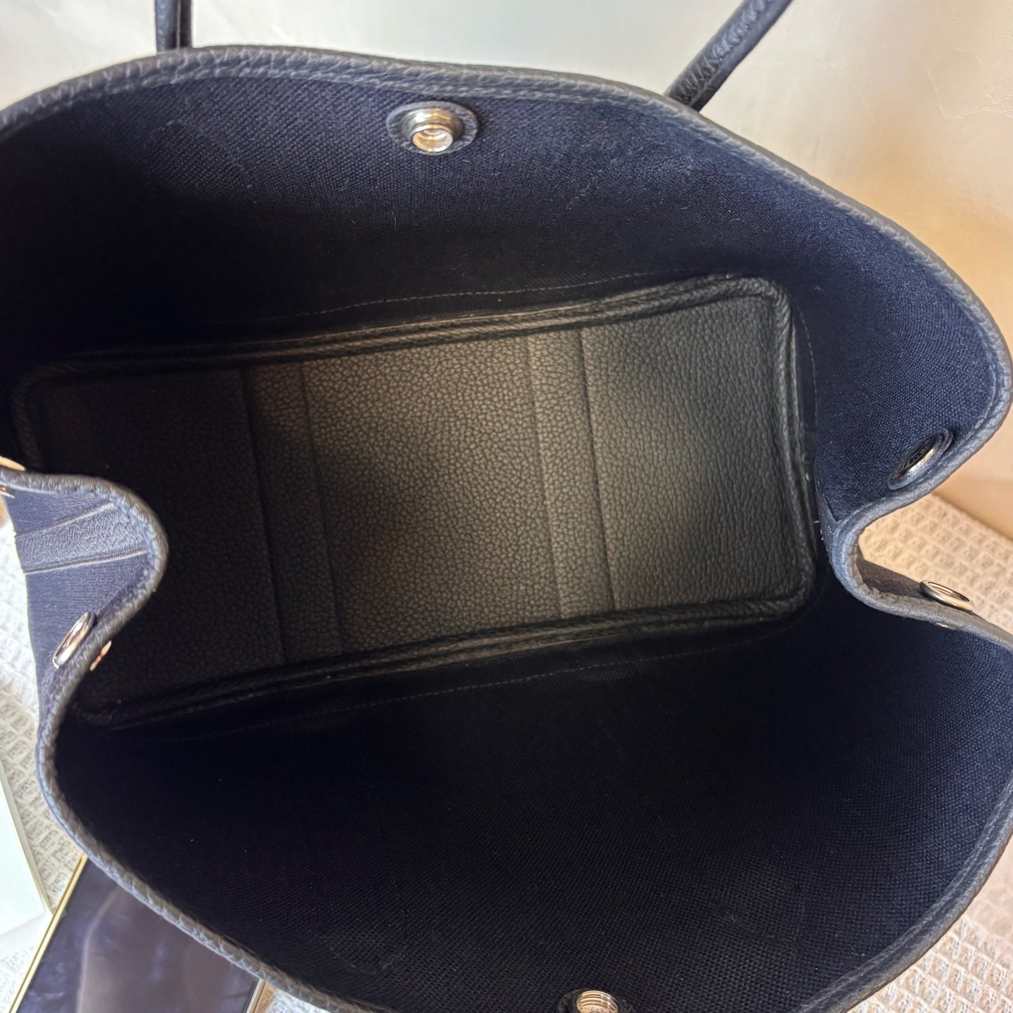 99% new Hermes Garden Party 30, black and silver Garden bag, canvas with leather, K刻.