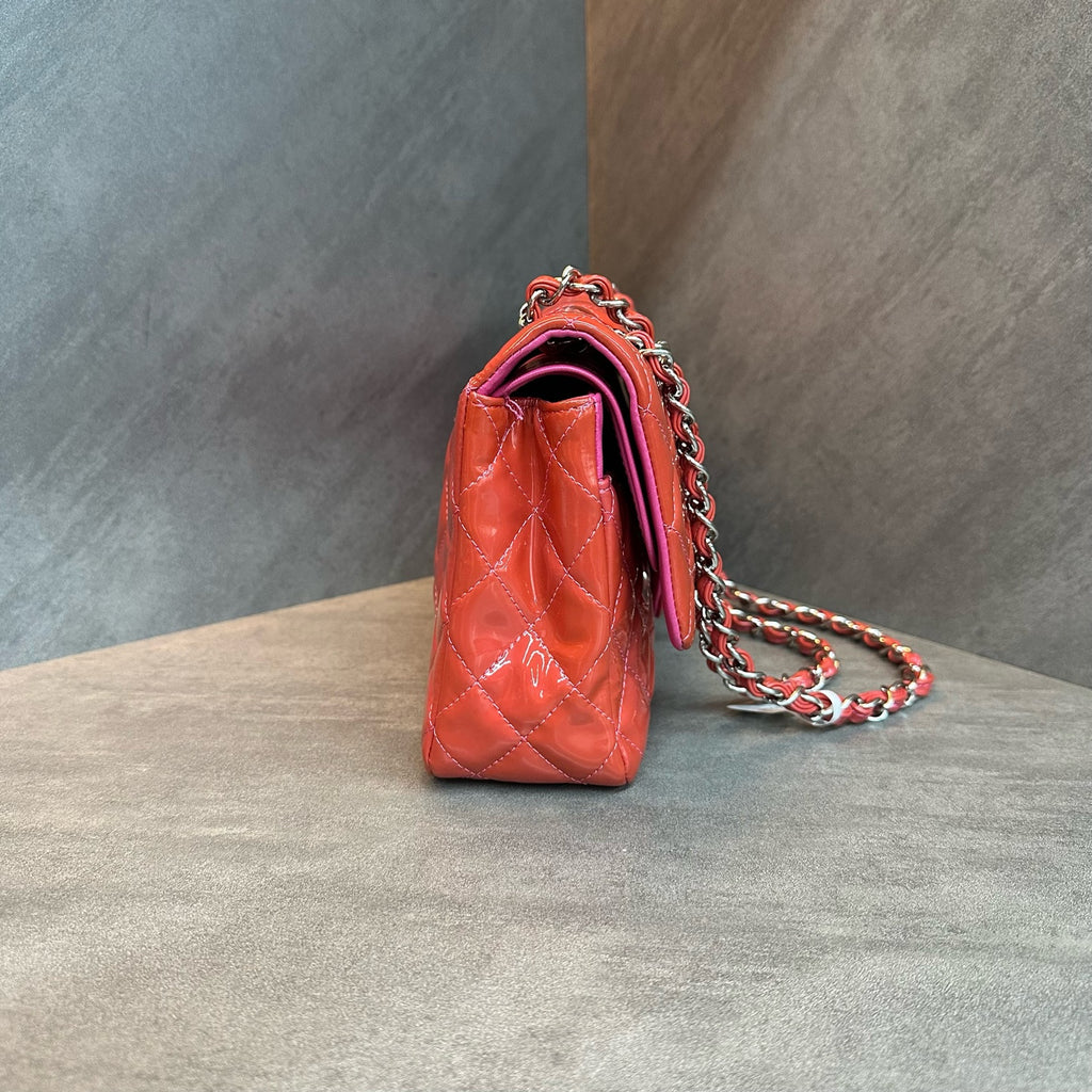 Chanel CF Medium Pink Silver-tone Hardware Patent Leather Chain Bag 14 Series