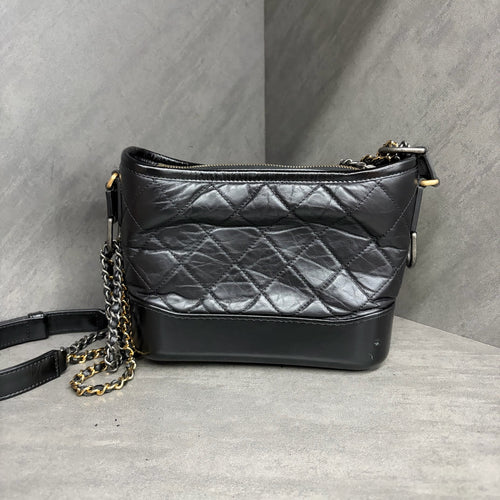 Chanel Black Gold Gabrielle Bag, small size, 25 series with authenticity card, structured silhouette, clean interior