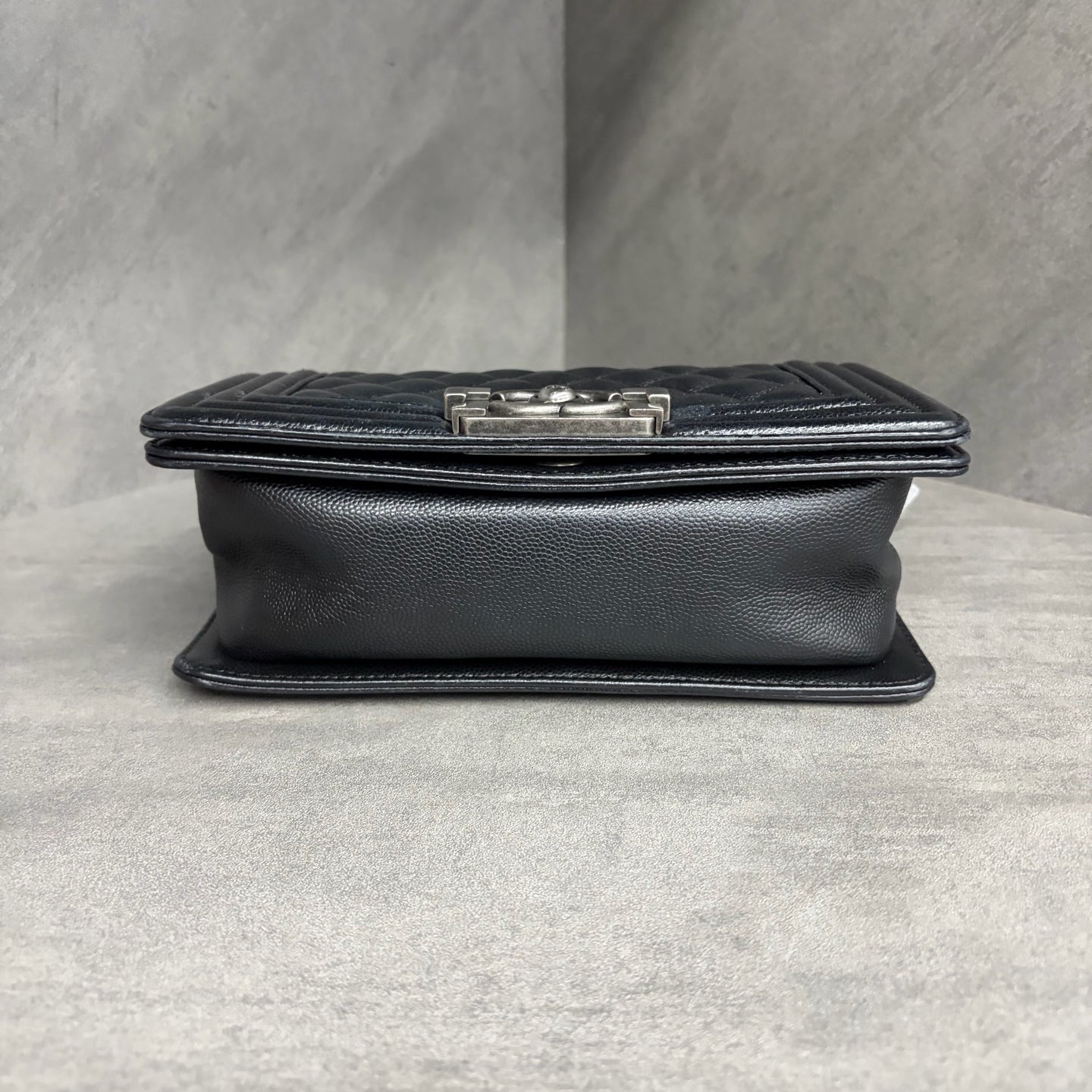 Chanel Leboy small size, black and silver grained calfskin, 26 series no card, clean interior, in stock at favorable price