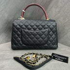 Chanel Coco Handle Medium Black Gold Lizard Handle Laser 24K with Card