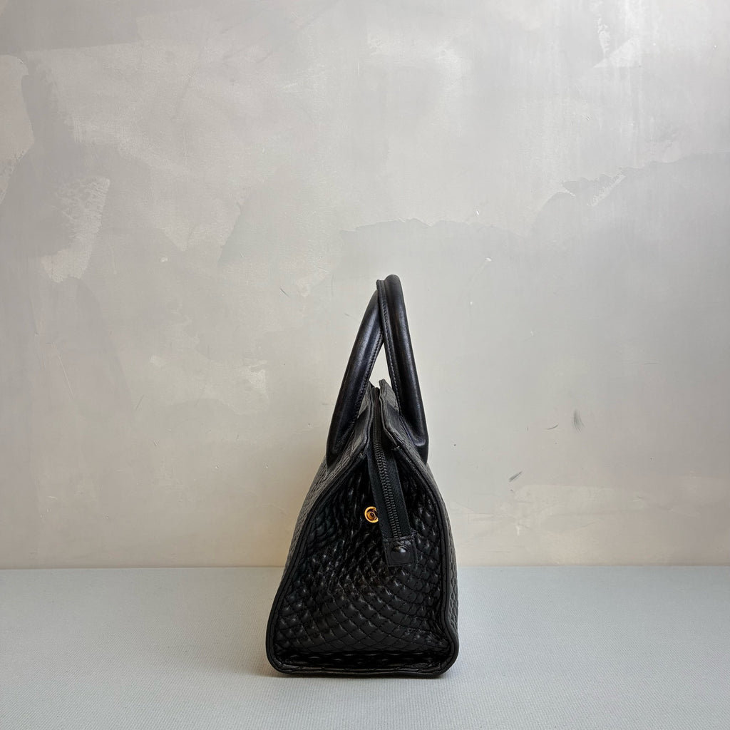 BALLY Black Gold Diamond Pattern Handbag Like New Size: Width at Top 34 cm, Width at Bottom 25 cm, Height 21 cm