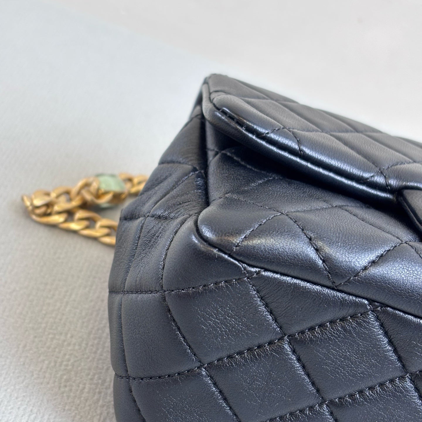 Chanel Black Gold Sheepskin Square “Fat Boy” Chain Bag 31 Size 17*12