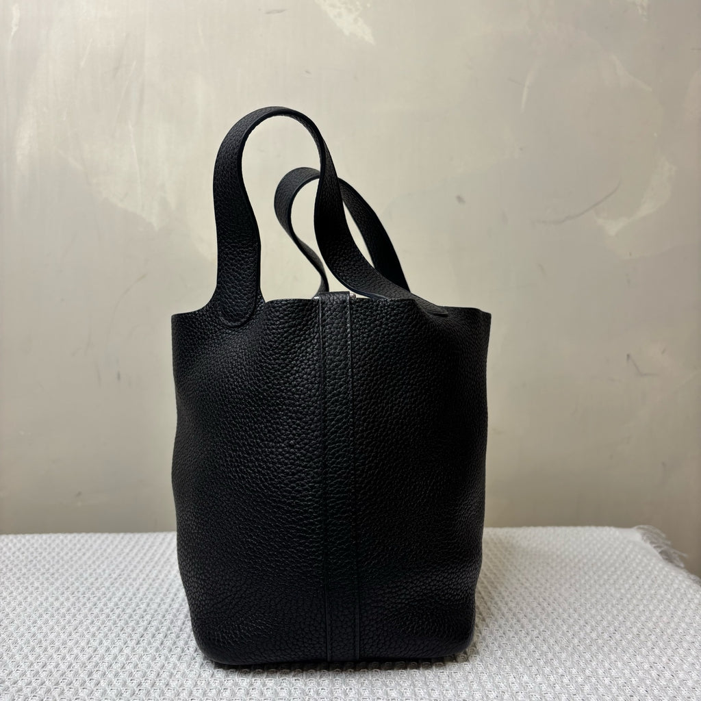 Hermes Frame P Engraved Basket 18 Black Silver Calfskin 99% New