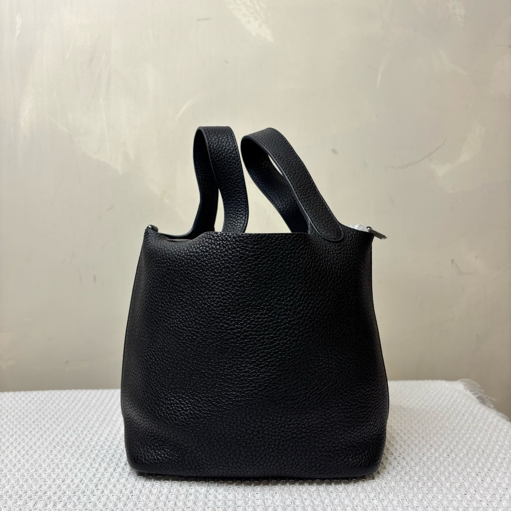 Hermes Frame P Engraved Basket 18 Black Silver Calfskin 99% New