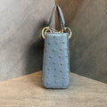 99% new Dior Lady Dior three-compartment ostrich skin grey-gold bag, structured silhouette, clean interior, no wear on the four corners, 2021 serial code, original condition, available now