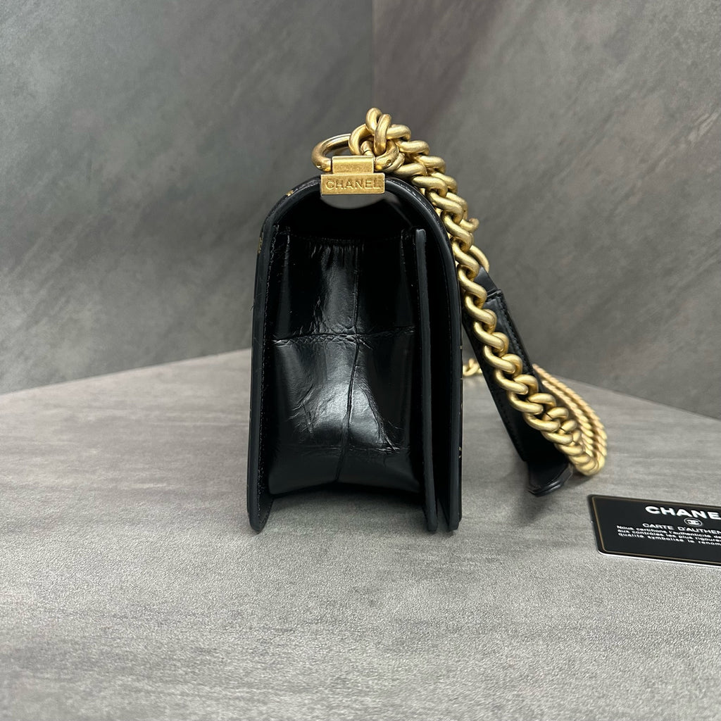 Chanel Leboy Medium, Limited Edition Egypt Collection, Black Gold Crocodile-Embossed Graffiti, 28 Series with Authenticity Card