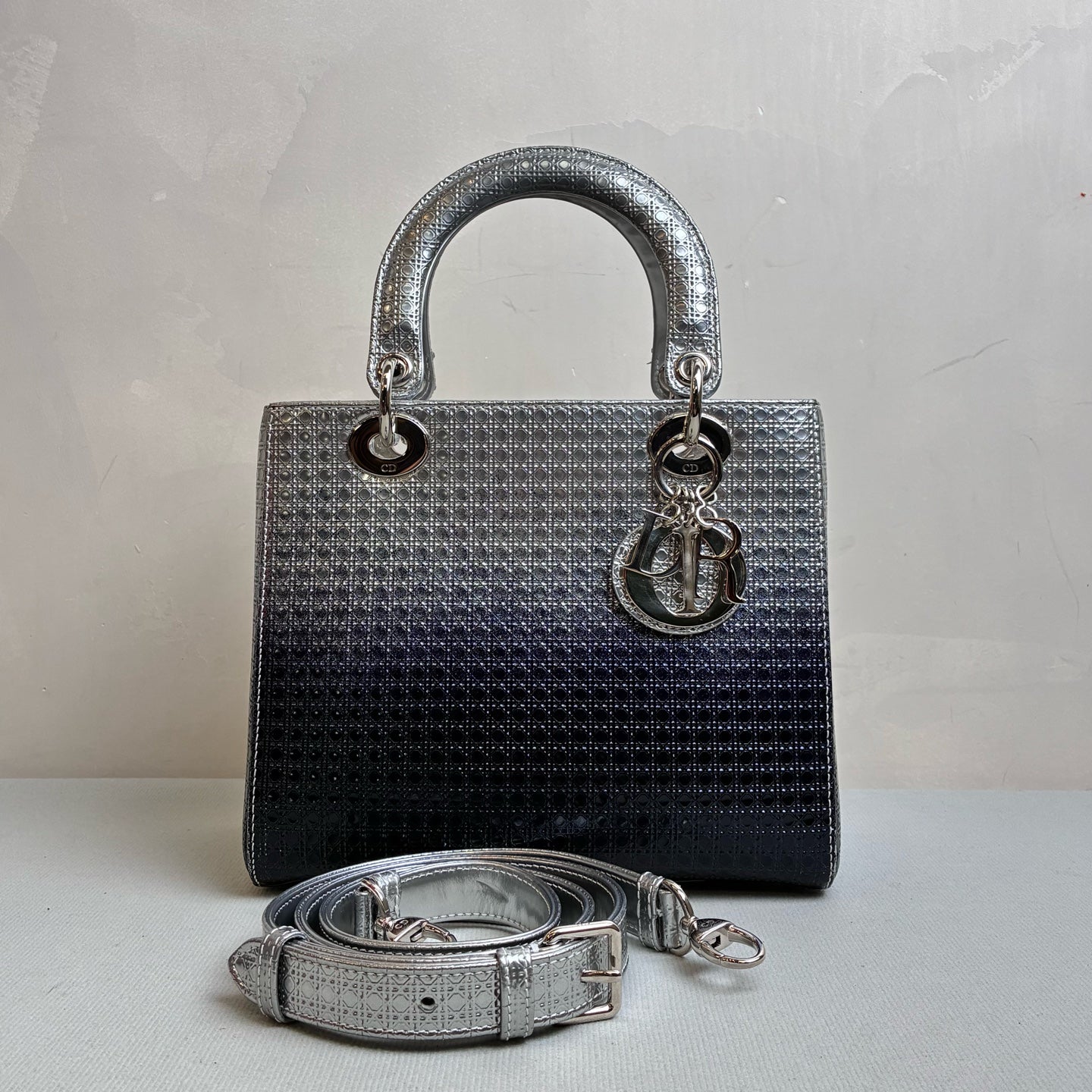 Dior Gradient Blue with Silver Buckle Lady Dior Handbag Crossbody Bag 99% New Size 24*20