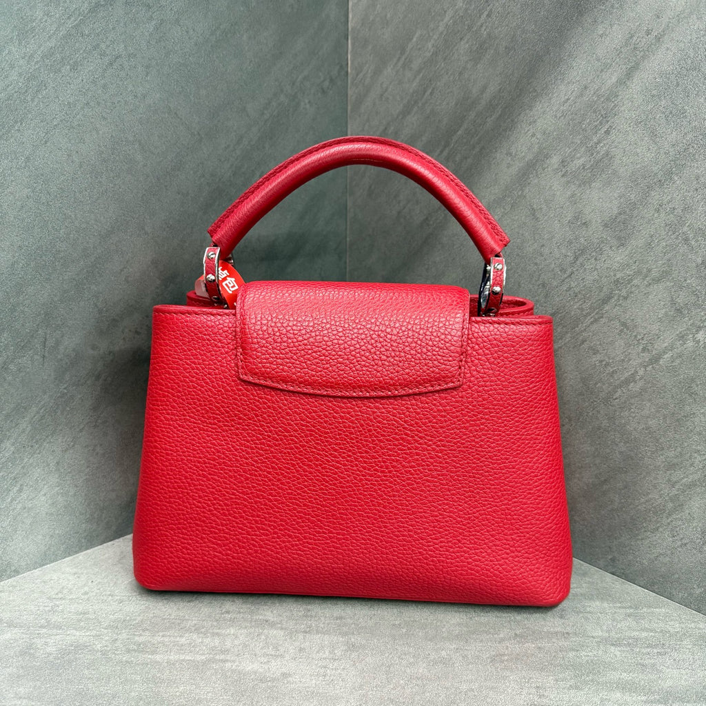 LV Capucines BB red silver buckle lychee grain cowhide new adjustable shoulder strap, 18-year-old encoded original color