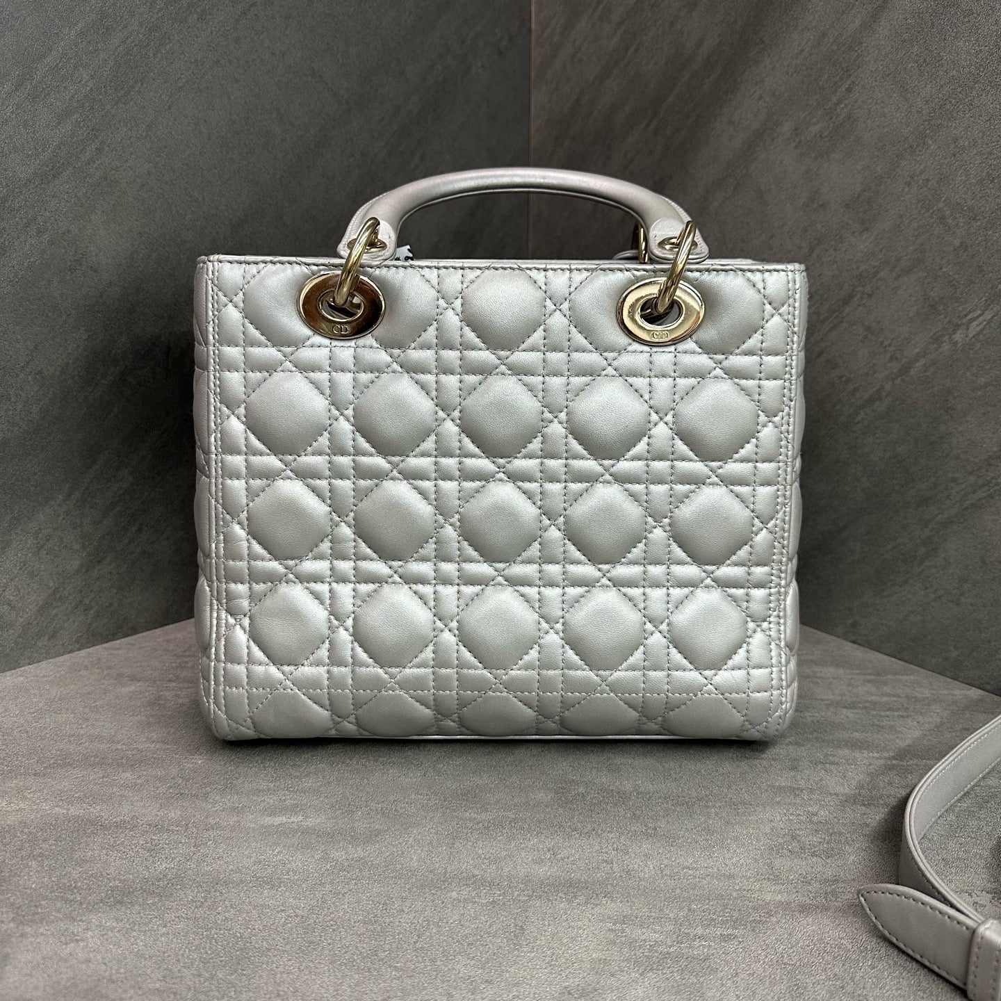 Dior Lady Dior Bag in Gray with Silver Hardware, 2019 Code