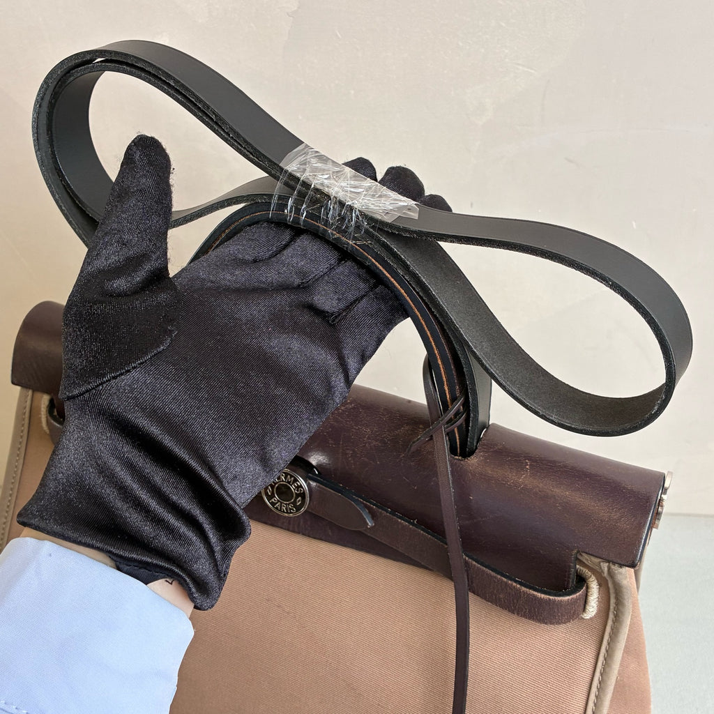 Hermes Herbag 31 Canvas and Leather, Dark Oak Color, Silver Hardware, T Stamp, 99% New