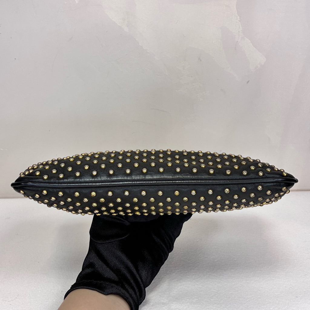 Miu Miu 95% new black studded clutch with gold stud embellishments, size: 18*14*5cm.