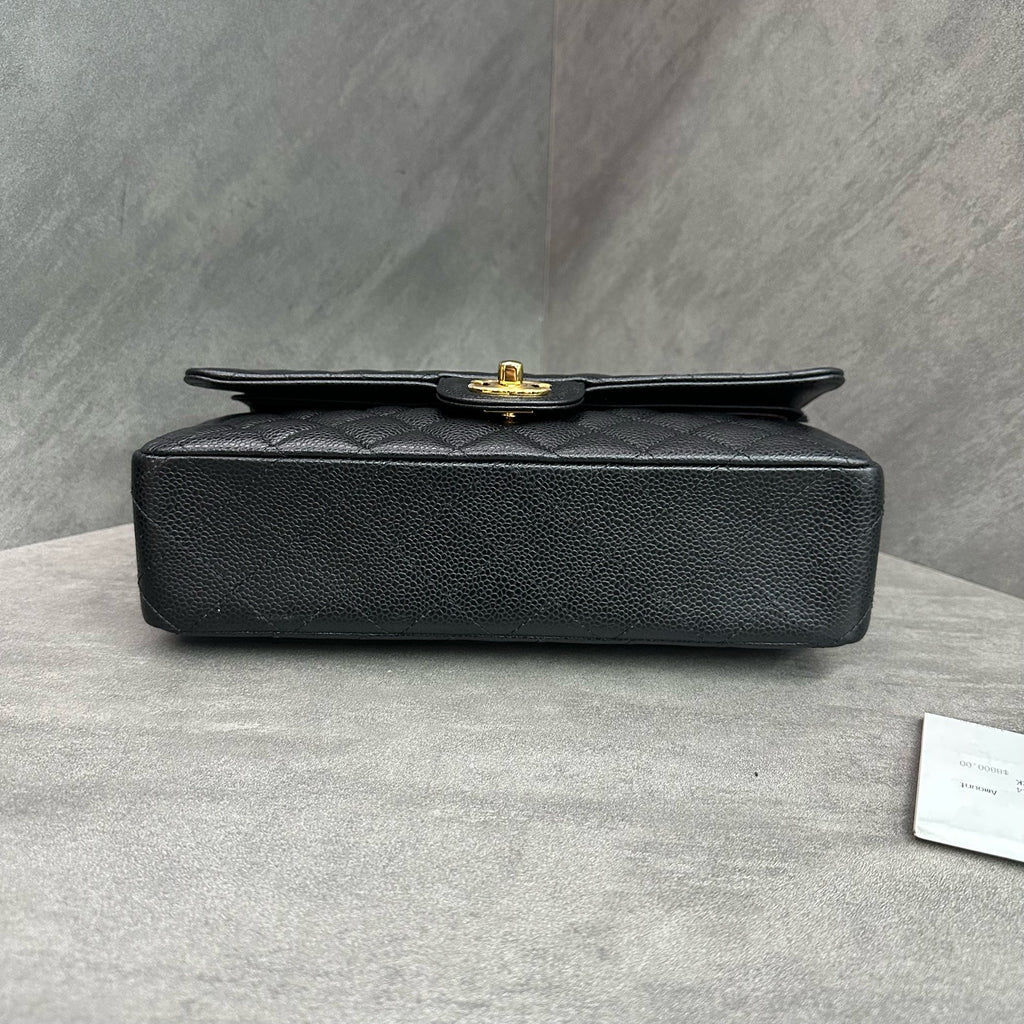 Chanel Medium Black and Gold Litchi Leather Chain Bag with Chip Authentication