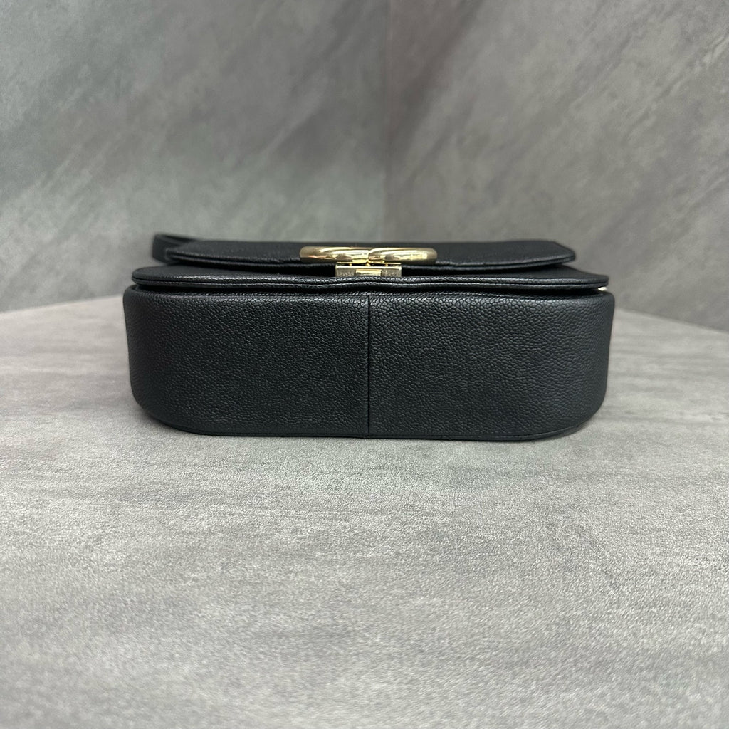 Chanel Cuban Messenger Bag, black litchi calfskin, gold mandarin duck clasp, clean interior, 23-series serial number