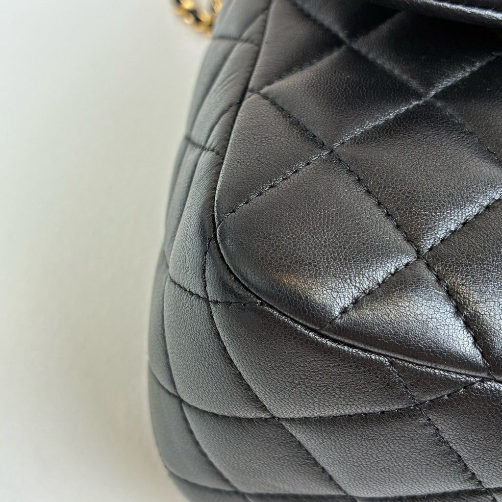 Chanel 23 Opening Black Gold Drawstring Backpack Lambskin Jennie's Style Size 22*35.5
