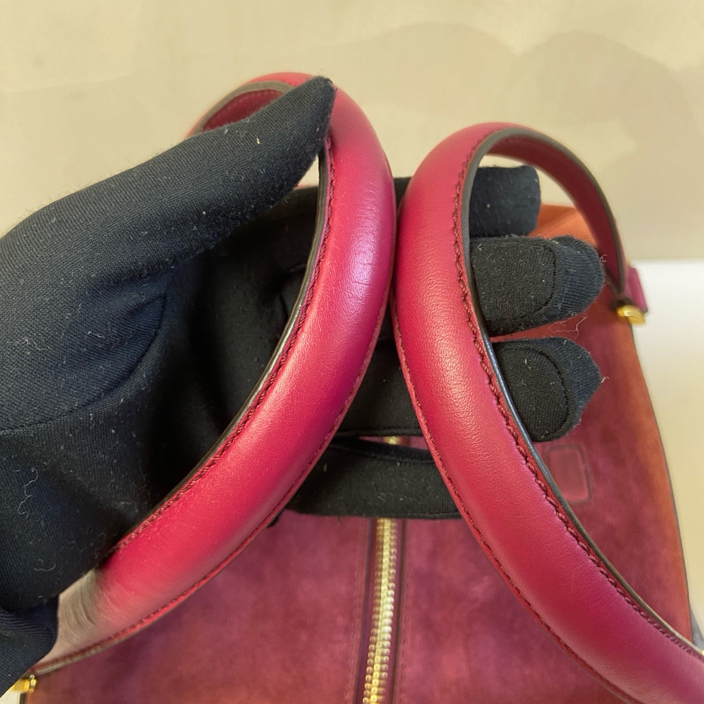 FENDI Deer Leather Patchwork Women's Bag Shoulder Bag 98% New Size 24*24*23 Burgundy Suede and Cowhide