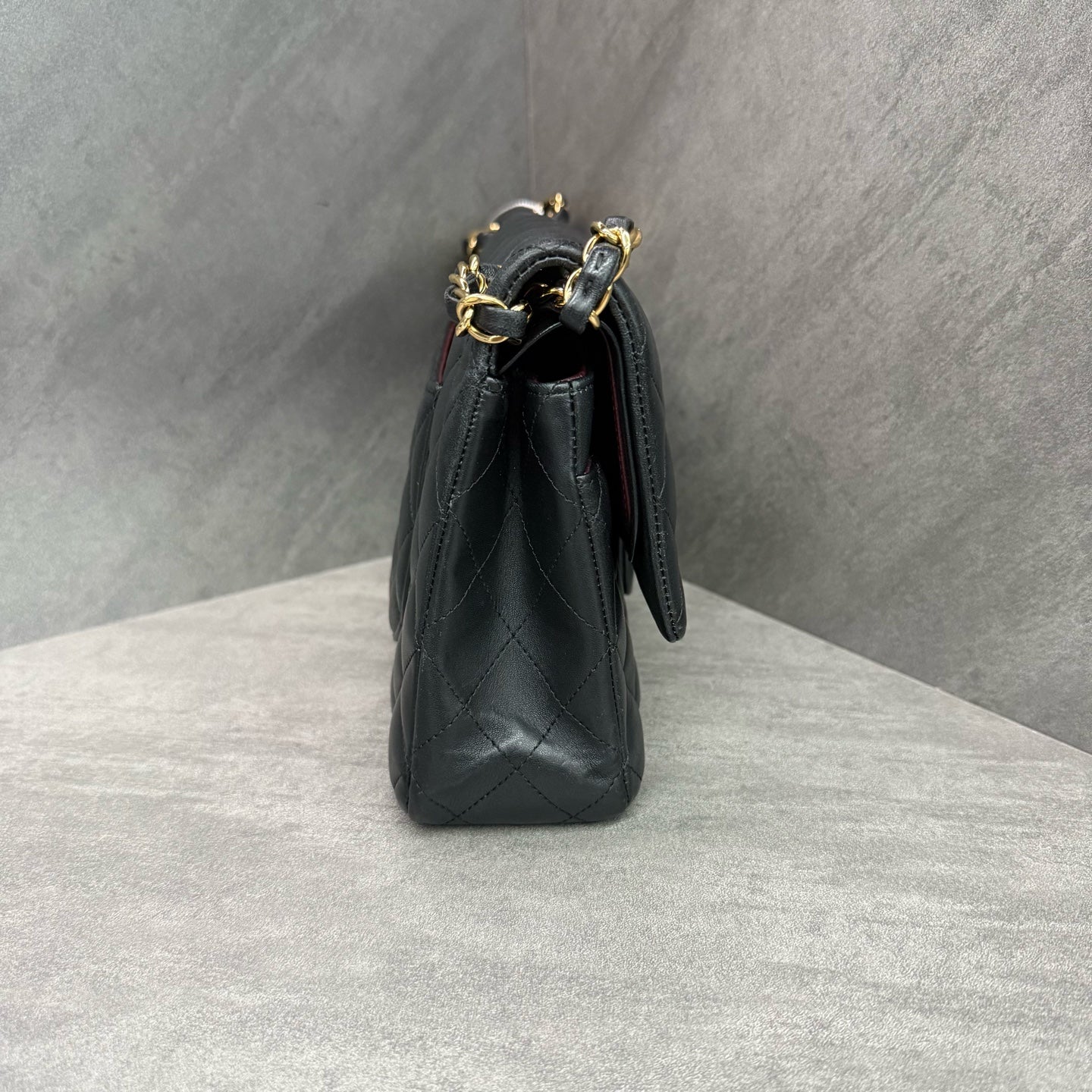 Chanel CF Medium Black and Gold Lambskin Chain Bag 28 with Card
