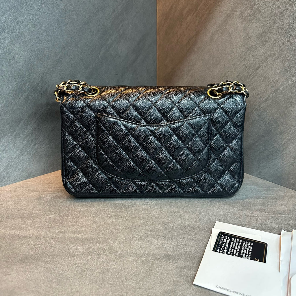 Chanel CF medium size black gold lychee leather chain bag, 25 pieces with card and ticket
