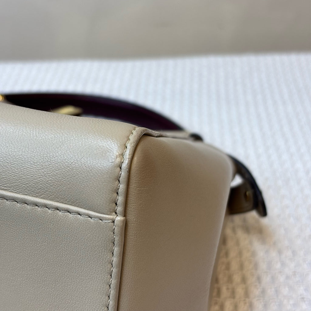 Fendi Peekabo Leather Bag, Light Grey with Dark Red, 98% New, Size 24*19, Shoulder Bag