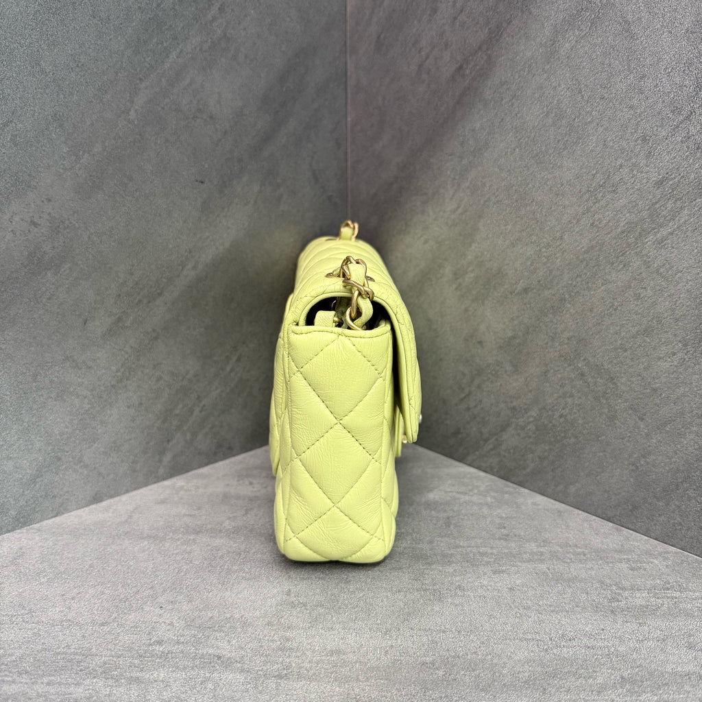 Chanel Classic Flap Square Flap Avocado Green Enamel Badge Coin 23 Chip Model