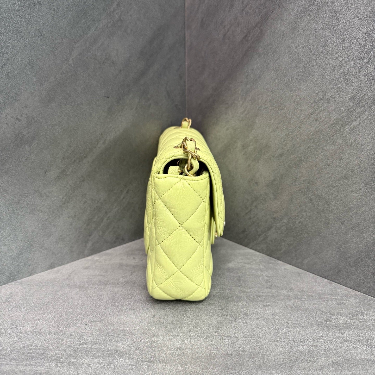Chanel Classic Flap Square Flap Avocado Green Enamel Badge Coin 23 Chip Model