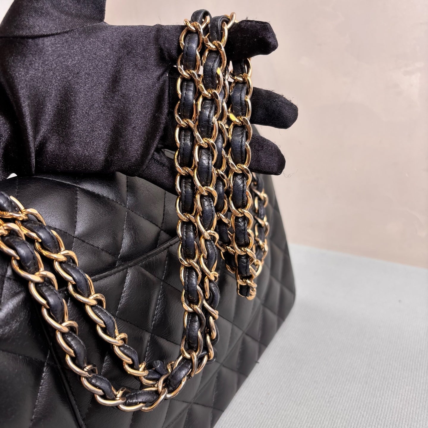 CHANEL Black and Silver Double Flap CF Jumbo Shoulder Crossbody Bag Lambskin Large Black and Gold Size: 30*20 1