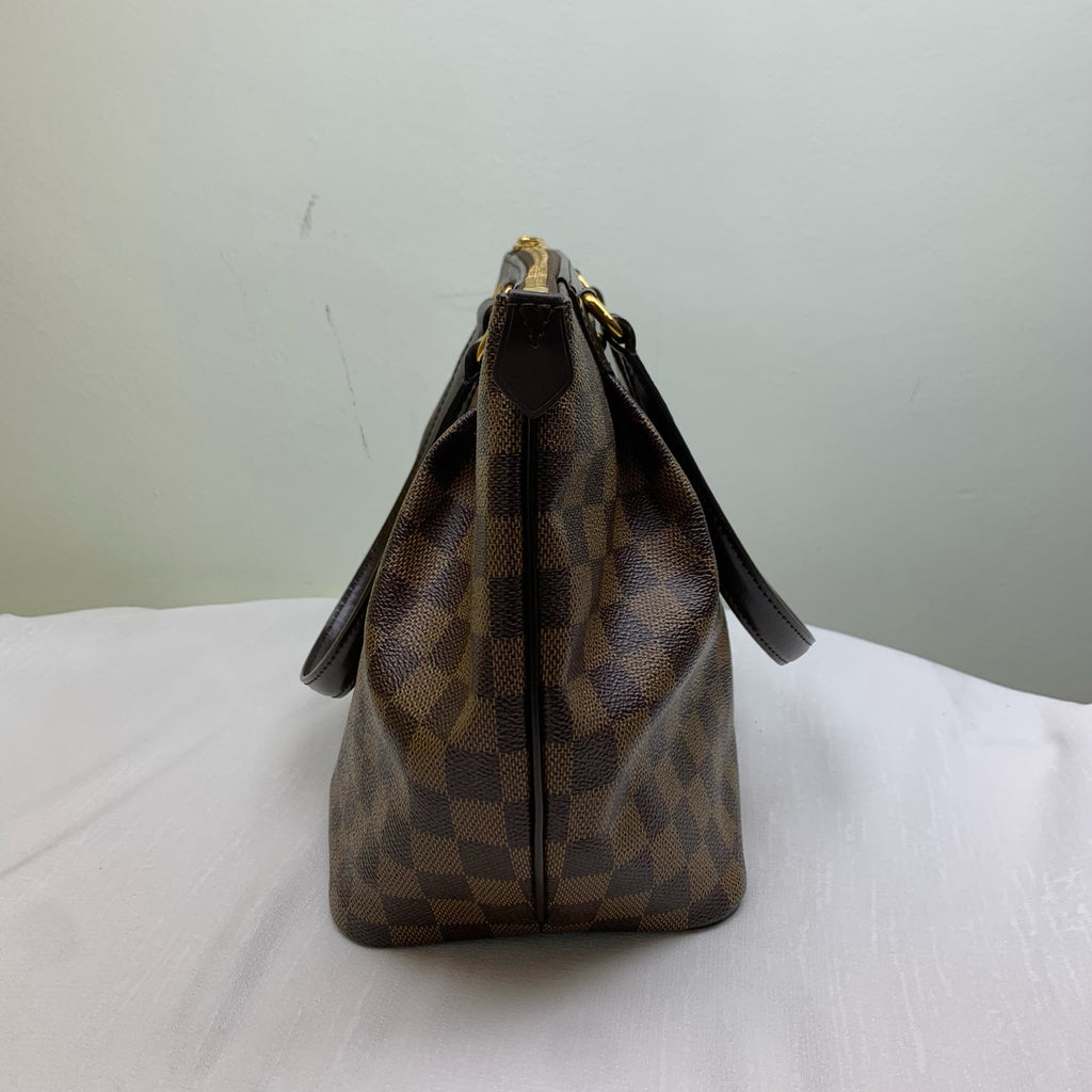 LV/Louis Vuitton Damier Checker Pattern Zip Closure Handbag Shoulder Bag in Brown Leather Dimensions: Approximately 30*27*17 cm