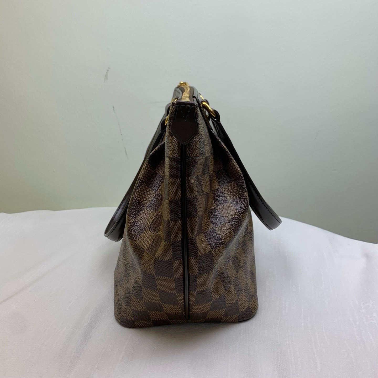 LV/Louis Vuitton Damier Checker Pattern Zip Closure Handbag Shoulder Bag in Brown Leather Dimensions: Approximately 30*27*17 cm