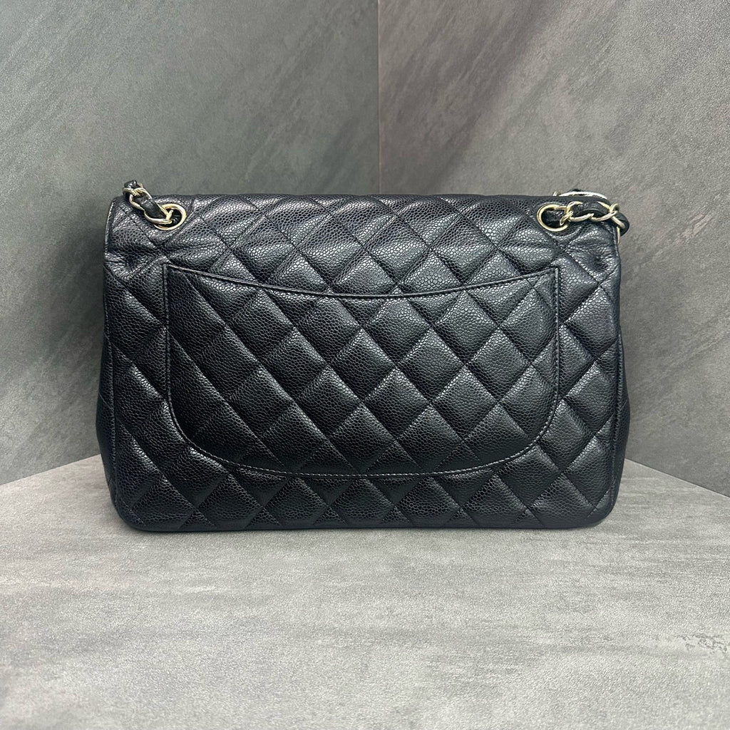 Chanel CF Jumbo Black and Gold Caviar Chain Bag 16 Open
