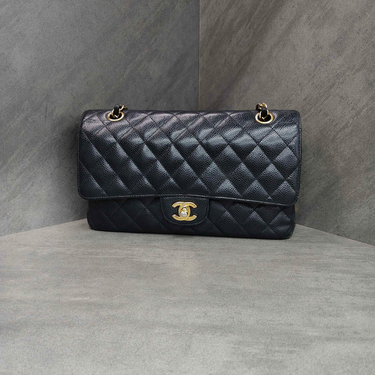Chanel/Chanel Medium Black Gold Framboise Pebbled Leather 18K No Card Included
