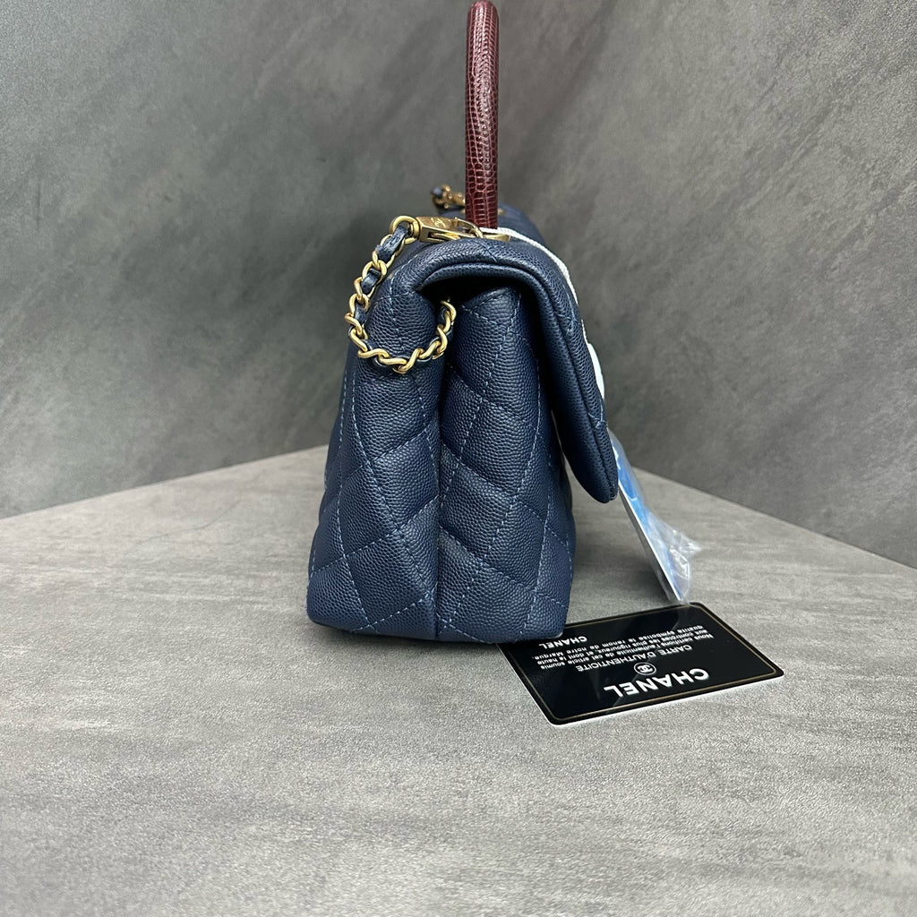 Chanel Cocohandle Blue Gold Small Red Handle 27-Open with Card