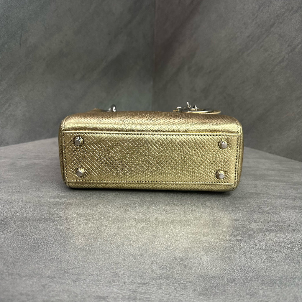 Dior Lizard Skin Three-Compartment Lady Dior Bag in Gold Lizard Leather, 2014 Serial Code