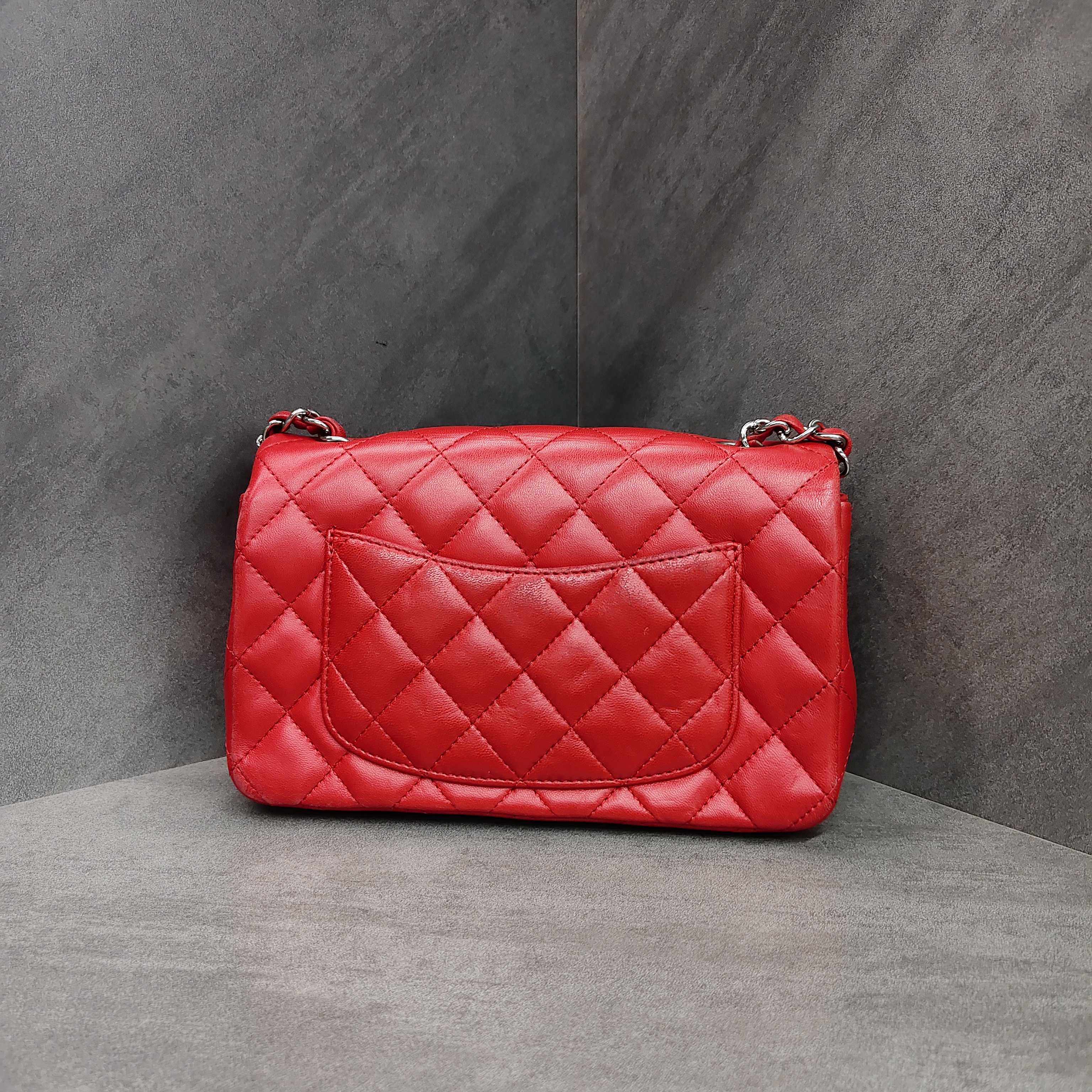 Chanel CF Squared Bag Red Silver Lambskin Chain Bag 18K with Cards Structured Shape Clean Interior #Chanel/Chanel