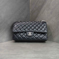 Chanel Cf Black and Silver Medium Litchi Leather 23 with No Card