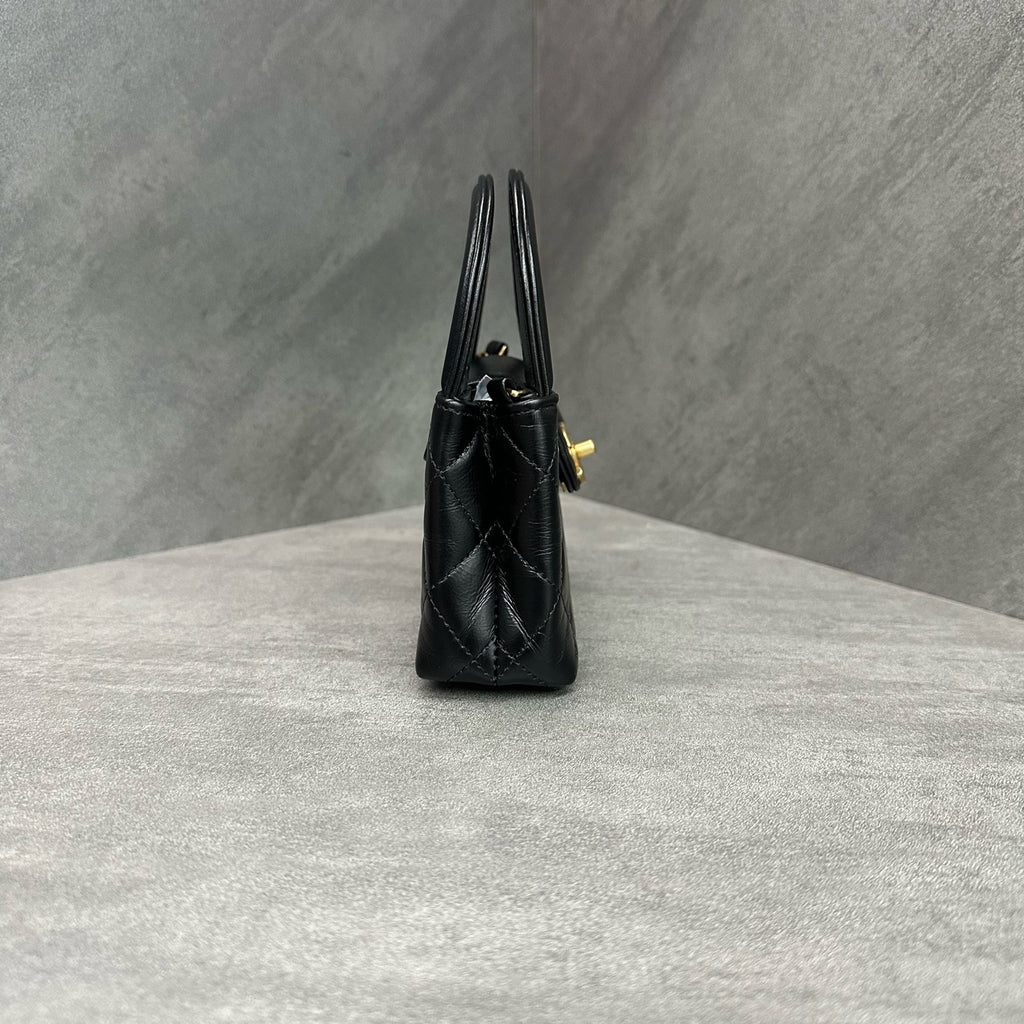 Chanel Kelly Mini Black and Gold Leather Chain Bag with Chip Version