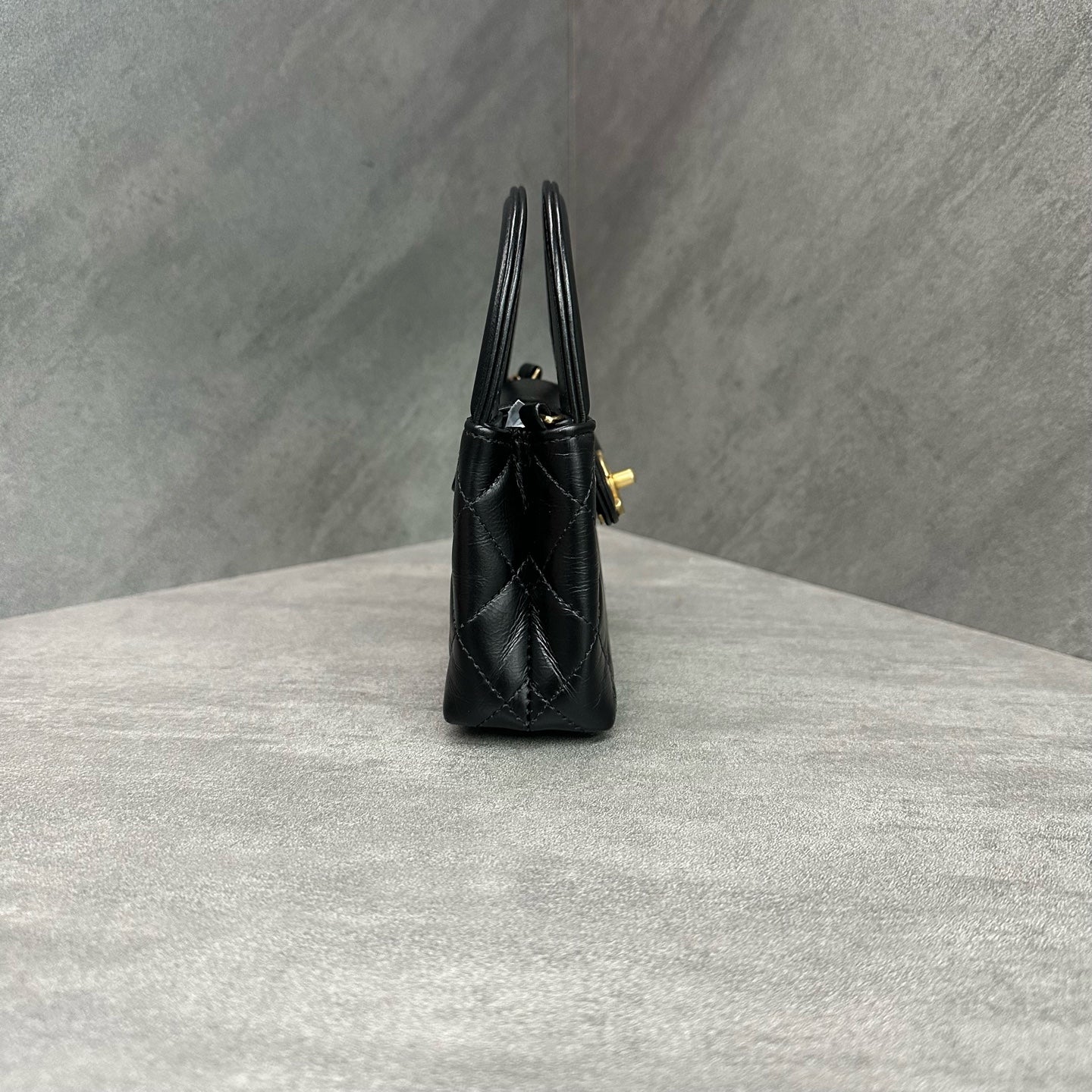Chanel Kelly Mini Black and Gold Leather Chain Bag with Chip Version
