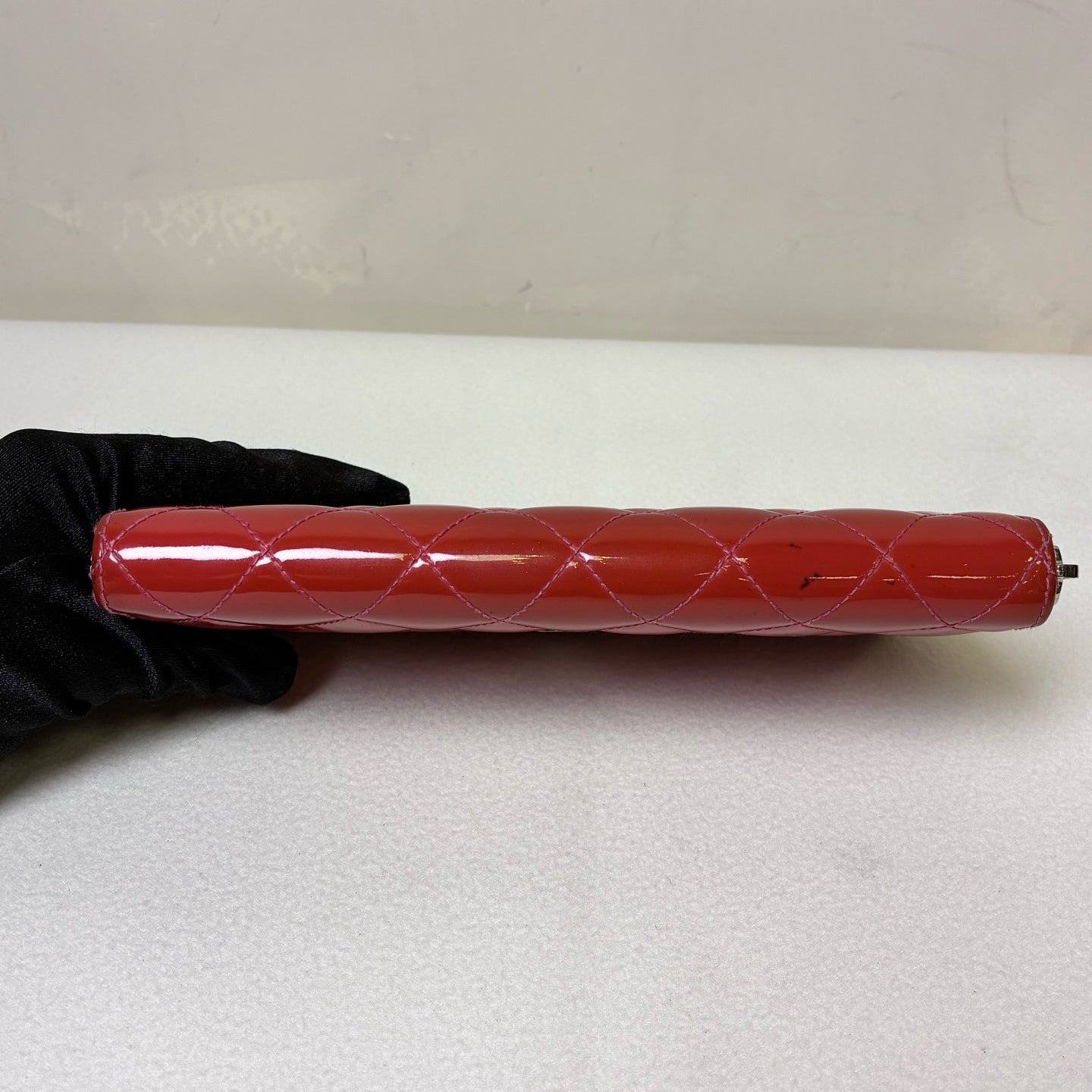 Chanel 98 New 20 Opening Grapefruit Red Patent Leather Long Wallet Size 19*10